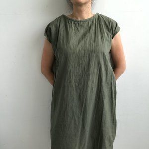UZI NYC Green Shift Dress Dress With Long Rope Tie